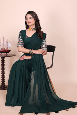 KONICA FAB Embroidered Bollywood Georgette Saree(Dark Green)