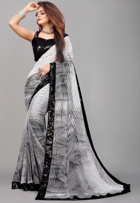 Flip The Style Printed Bollywood Georgette Saree(White, Black)