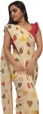 JATADHAR FAB Digital Print Ready to Wear Georgette Saree(Cream)