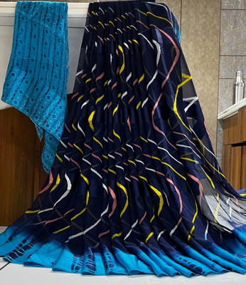 Bombey Velvat Fab Printed, Solid/Plain Kovai Mulmul, Chiffon Saree(Dark Blue)