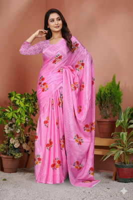 jihana fab Printed Banarasi Chiffon Saree(Multicolor)