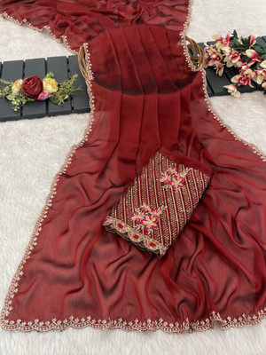 V AMAN FASHION Solid/Plain Bollywood Georgette Saree(Maroon)