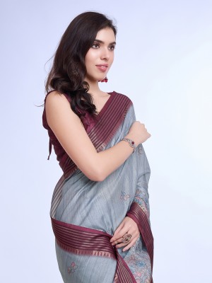 Tasrika Printed Bollywood Pure Silk Saree(Grey)