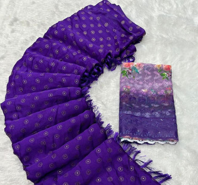Ethina Fashion Floral Print Bollywood Brasso Saree(Purple)