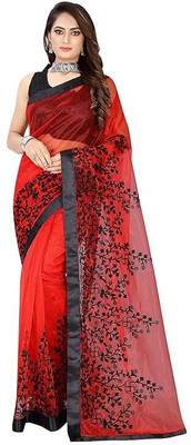Nrann Embroidered Bollywood Net Saree(Multicolor)