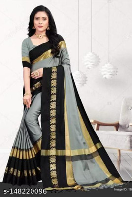 Hashir textile Woven Paithani Cotton Silk Saree(Grey)