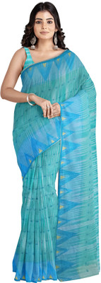nebadita Solid/Plain Tant Handloom Pure Cotton Saree(Blue)