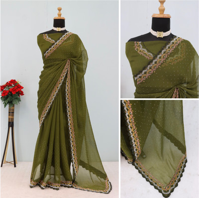VarniRaaj Fashion Embellished Bollywood Organza Saree(Light Green)