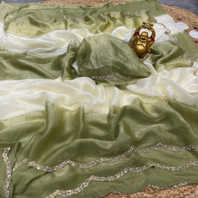 RADHIIKA Ombre Bollywood Silk Blend Saree(Light Green, White)