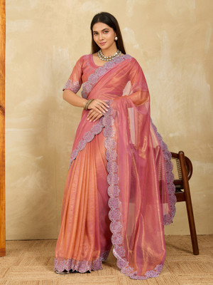 sareya veela Embroidered, Floral Print, Self Design Bollywood Tussar Silk Saree(Multicolor)