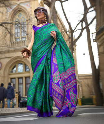 Sareemall Printed Bollywood Satin Saree(Green)