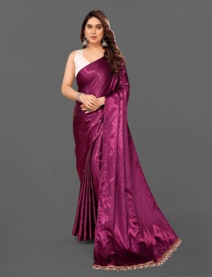 Aika Solid/Plain Bollywood Satin Saree(Purple)