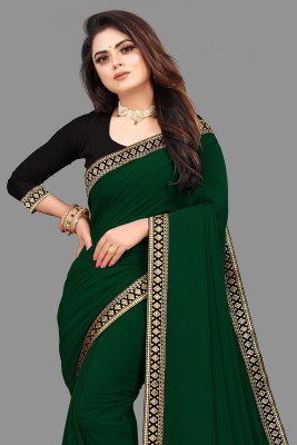 saarik Solid/Plain, Embellished Bollywood Georgette, Chiffon Saree(Green, Black)