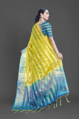 Aarunika fashion Solid/Plain Bollywood Organza Saree(Yellow)