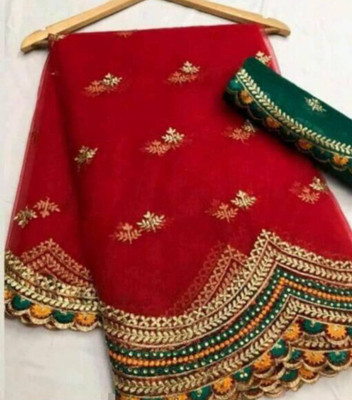 AmarCreaton Embroidered Paithani Net Saree(Red)