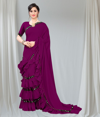 zoentik enterprise Self Design Bollywood Lycra Blend Saree(Purple)