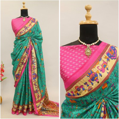 Kjs Printed Mysore Cotton Blend Saree(Multicolor)