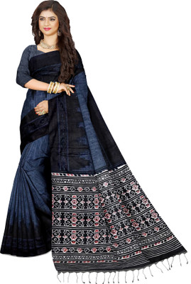 Maadurgas Printed Sambalpuri Cotton Blend Saree(Dark Blue)