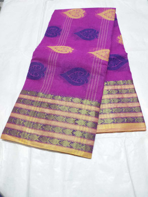 GHOSH TEXTILE Self Design Tant Pure Cotton Saree(Purple)