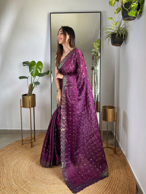 Divastri Embellished Bollywood Jimmy choo Saree(Magenta)
