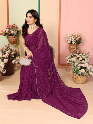 BLEESBURY Solid/Plain, Embellished, Self Design Bollywood Georgette, Chiffon Saree(Purple)