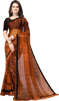 Apnisha Embroidered Bollywood Lycra Blend Saree(Orange)