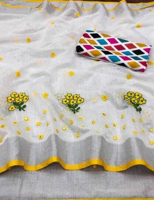 Sayal Creation Self Design Daily Wear Cotton Linen Saree(Yellow)