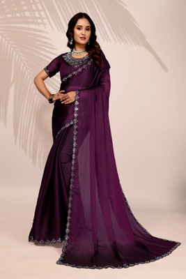 Privasaree Solid/Plain Bollywood Jimmy choo Saree(Purple)