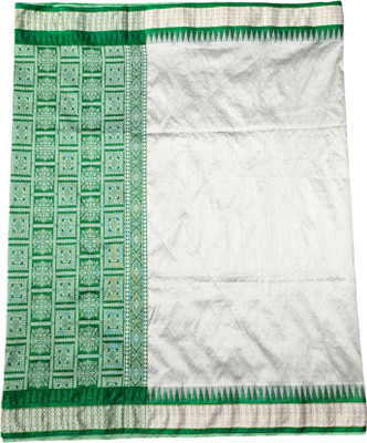 satrangi creation Woven Sambalpuri Handloom Art Silk Saree(Green, White)