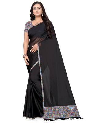 Foxsite Solid/Plain Bollywood Lycra Blend Saree(Black)