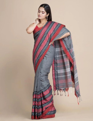 ADbutiq Self Design Bollywood Handloom Cotton Blend Saree(White)