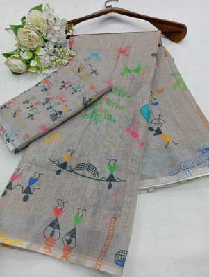 MAANVIT Self Design Kanjivaram Linen, Cotton Linen Saree(Grey)