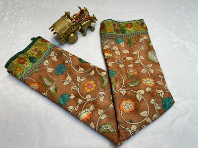 kaizen texo fab Digital Print Bollywood Linen Saree(Pack of 2, Brown)