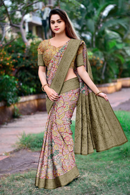 M.B.ENTERPRISE Digital Print Banarasi Crepe Saree(Green)