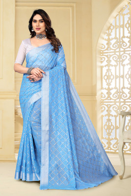 VILLAGIUS Printed Bollywood Chanderi Saree(Light Blue)