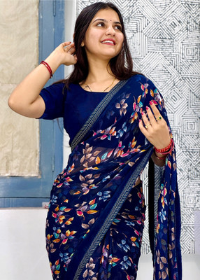 TELIRAJ.FASHION. Printed Bollywood Georgette Saree(Dark Blue)