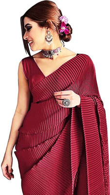 Sidhidata Striped Bollywood Satin Saree(Maroon)