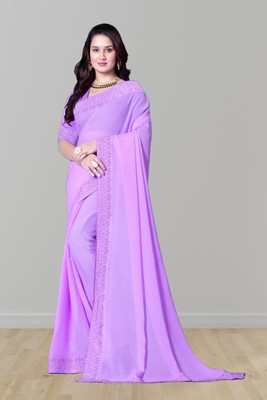 RadhikaFashion Embroidered Bollywood Georgette Saree(Purple)