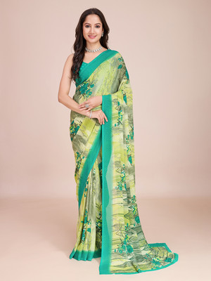 RekhaManiyar Printed Bollywood Georgette Saree(Light Green)