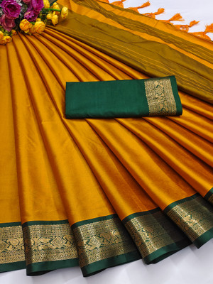 Fashion Club Collection Solid/Plain, Woven, Floral Print Bollywood Cotton Silk Saree(Green)