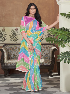 Sariya Printed Leheria Georgette Saree(Multicolor)