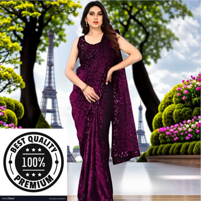 Vragi Solid/Plain Bollywood Lycra Blend Saree(Magenta)