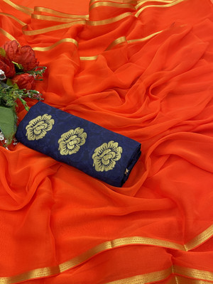 JiproStore Self Design Daily Wear Chiffon Saree(Orange)