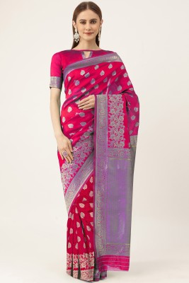 manvaa Woven Banarasi Silk Blend Saree(Pink)