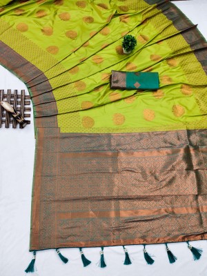 KALKEE FASHION Printed Banarasi Jacquard, Pure Silk Saree(Light Green, Gold)