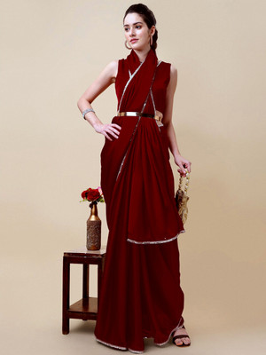 Noise Solid/Plain Bollywood Satin Saree(Maroon)