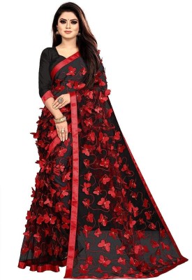 BRAHMIFASHION Embroidered Chanderi Net Saree(Black)