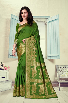Vastram Enterprise Self Design Kanjivaram Silk Blend Saree(Green)
