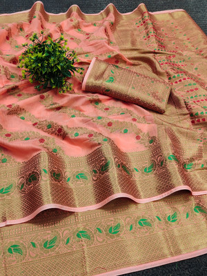 KirshnaFashion Self Design Bollywood Art Silk Saree(Orange)