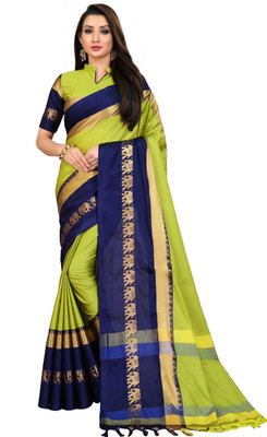 mishihouse Woven Kanjivaram Jacquard, Pure Silk Saree(Multicolor, Blue)